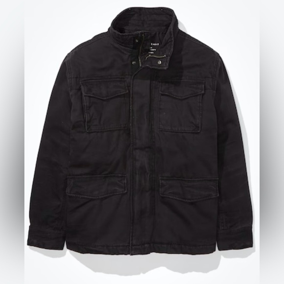 American Eagle Black Sherpa Lined Military Jacket - Canvas barn chore - Picture 3 of 12